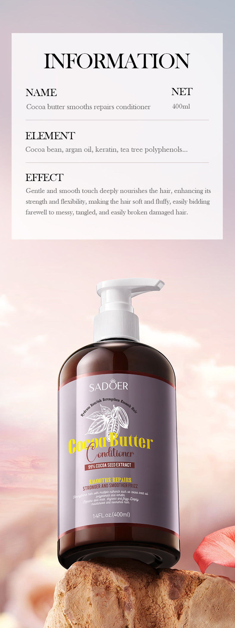 Cocoa Oil Smooth Conditioner SADOER Repair and Nourish Hair Conditioner Cross-Border Wholesale - 图片 14