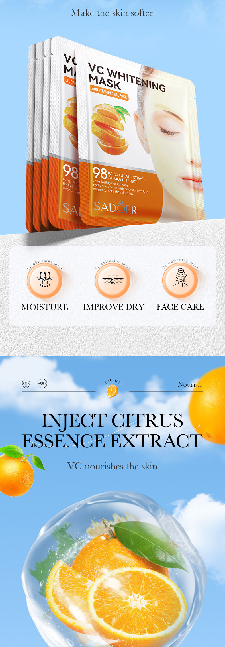 Facial Mask25g SADOER Aloe Vera VC Moisturizing and Rejuvenating Face Mask Sheet Pack for Cross-Border Wholesale - 图片 18