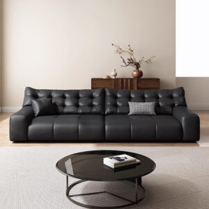 Italian Minimalist Big Black Bear Sofa Living Room Genuine Leather Sofa Top Layer Cowhide High Back Black Leather Art Sofa Shipping and tax not included