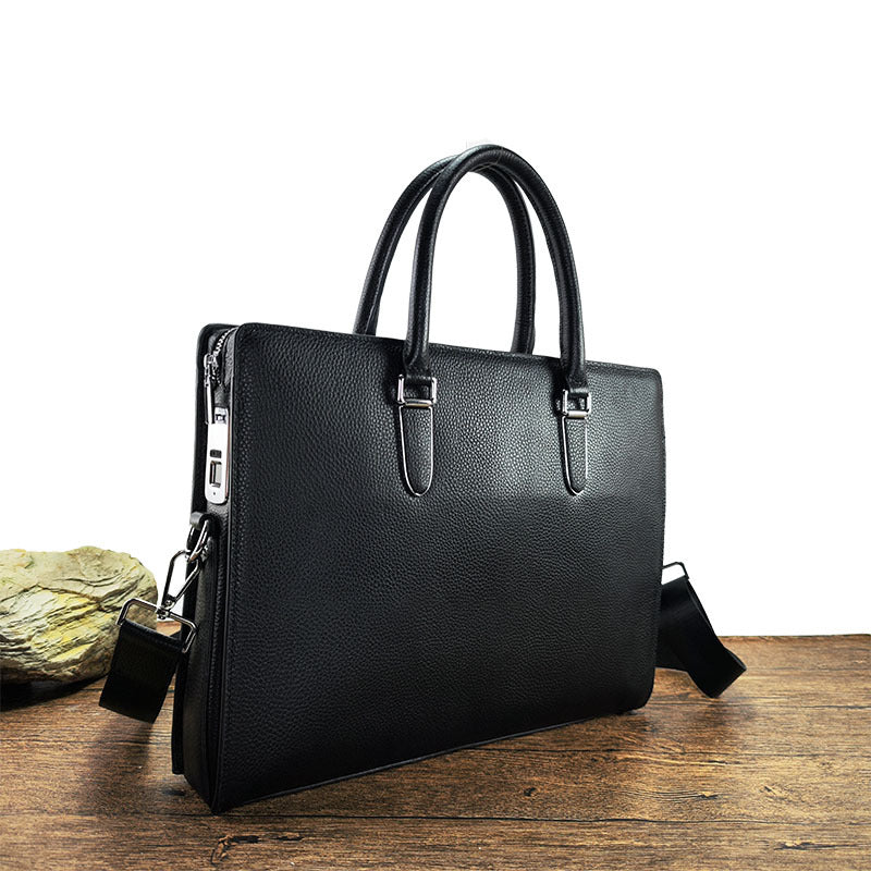 Fingerprint Unlock Bag Genuine Leather Business Commuting Large Capacity Men's Cowhide High-end Handheld Briefcase Anti-theft - 图片 22