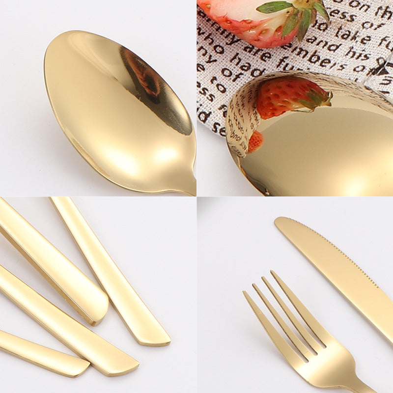 410Stainless Steel Tableware Restaurant Steak Knife Fork Oblique Handle Western Food Knife Fork Spoon6Human Portion24Set - 图片 3