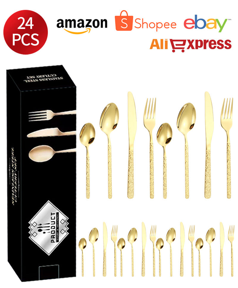 410Stainless Steel Cutlery Set Stone Pattern Knife Fork Spoon24Western-style dining set6Steak Knife and Fork for One Person - 图片 30