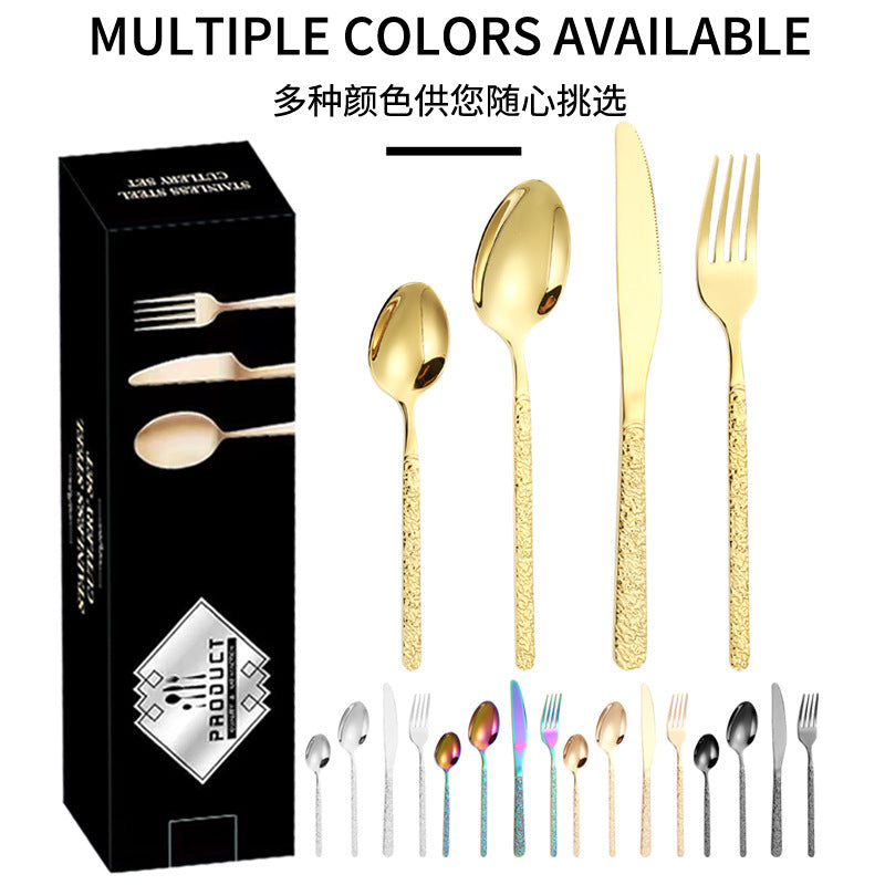 410Stainless Steel Cutlery Set Stone Pattern Knife Fork Spoon24Western-style dining set6Steak Knife and Fork for One Person - 图片 3