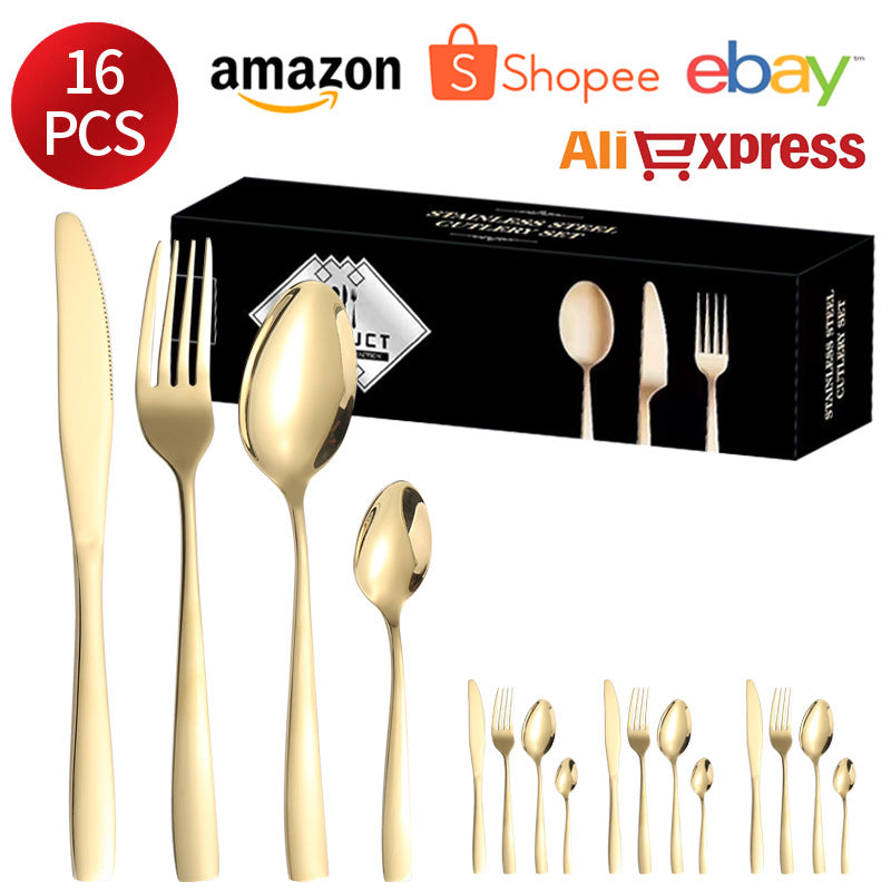 410Stainless Steel Tableware24Set of Hotel Western Dining Square Handle Steak Knife, Fork, Spoon, Tea Spoon - 图片 12