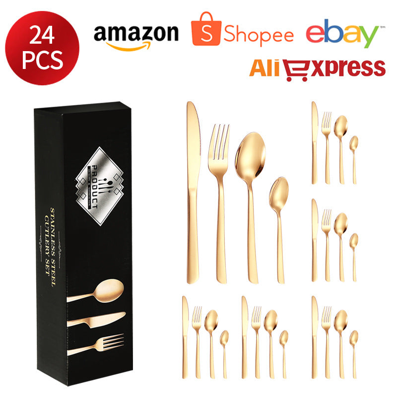 410Stainless Steel Tableware Restaurant Steak Knife Fork Oblique Handle Western Food Knife Fork Spoon6Human Portion24Set - 图片 8