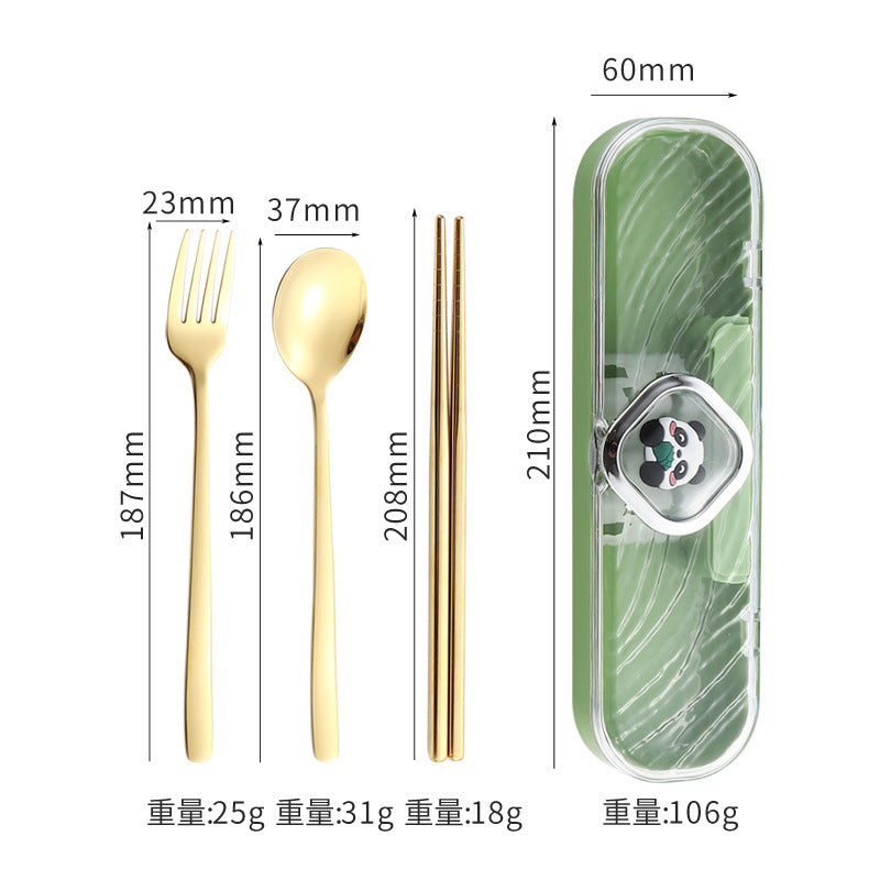 304Stainless Steel Tableware Student Cartoon Portable Tableware Set Work Outdoor Fork Spoon Chopsticks Three-piece Set - 图片 26
