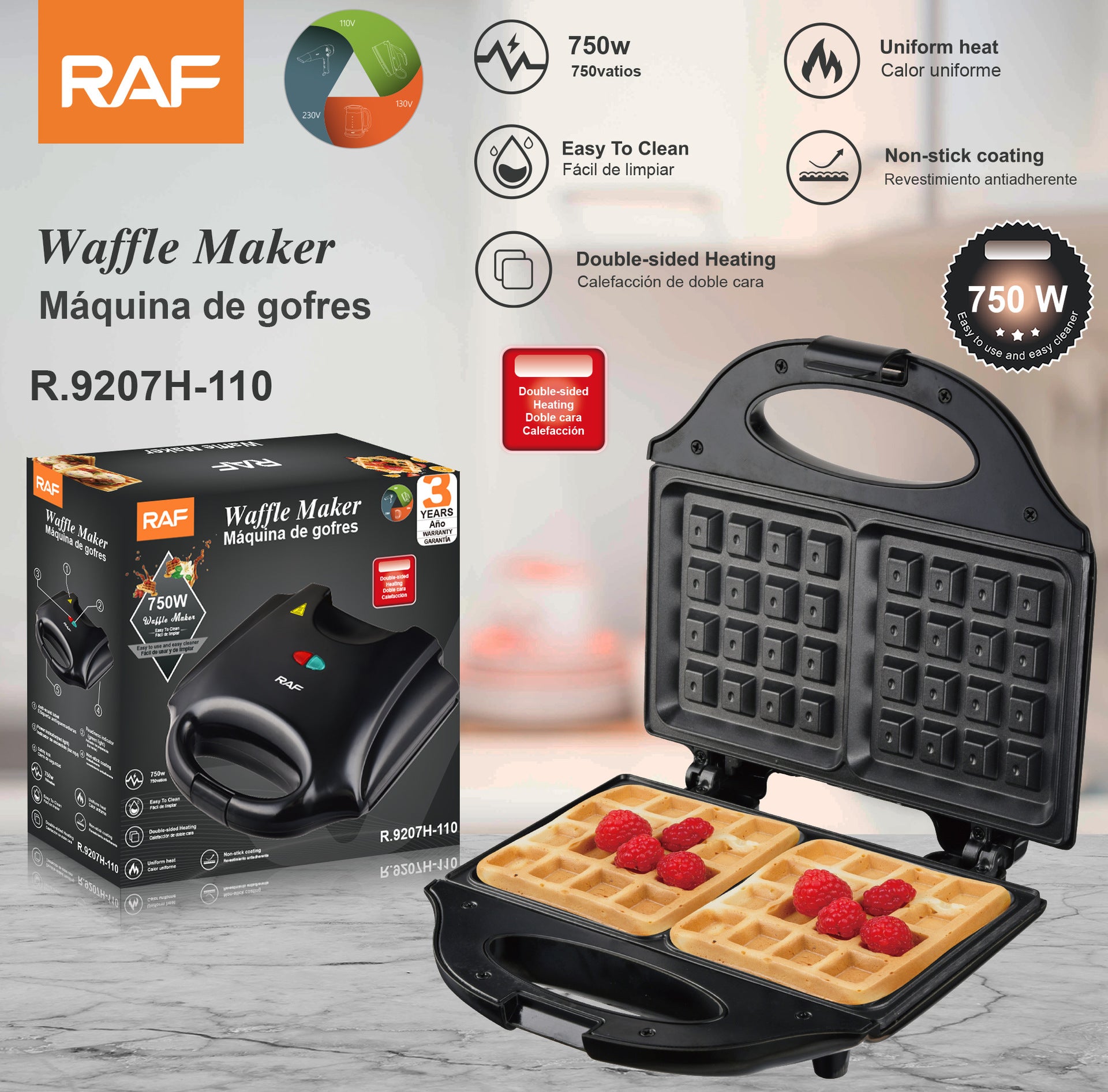 RAF European Standard Sandwich Maker Breakfast Machine Waffle Maker Toaster Multifunctional Light Food Machine Breakfast Machine - 图片 13