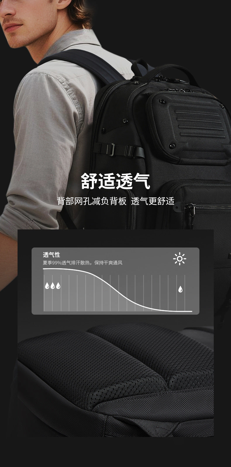 ozuko Business Backpack Men's Large Capacity Waterproof Computer Bag15.6Men's Commuter Backpack with High-End Feel - 图片 15