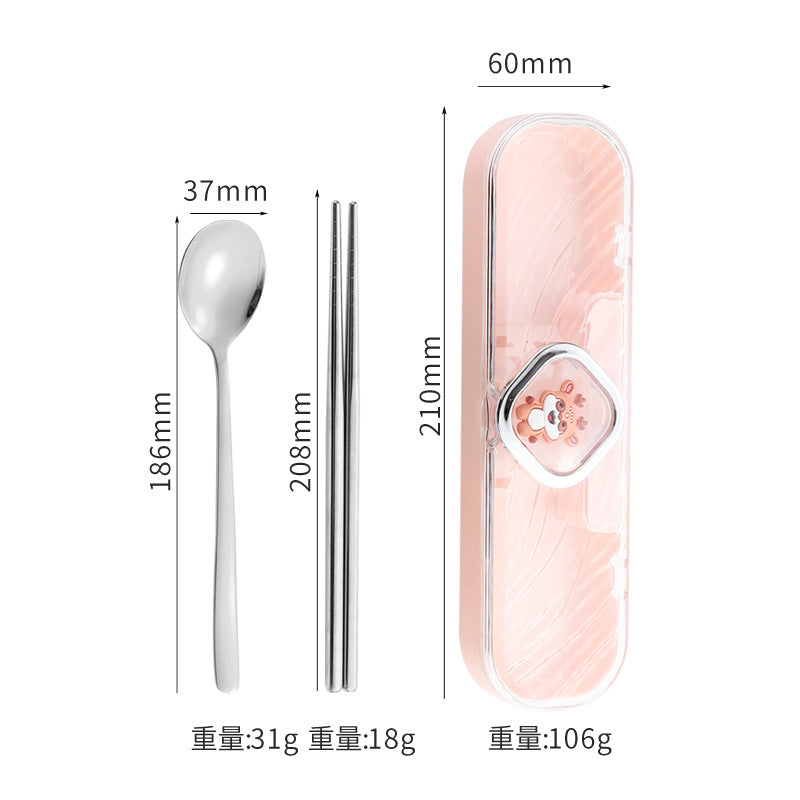 304Stainless Steel Tableware Student Cartoon Portable Tableware Set Work Outdoor Fork Spoon Chopsticks Three-piece Set - 图片 11