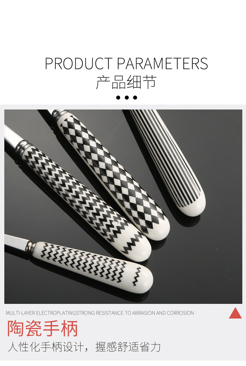 410Stainless Steel Cutlery Restaurant Creative Hepburn Style Ceramic Handle Knife Fork Spoon Tea Spoon Set Western Steak Knife Fork - 图片 18