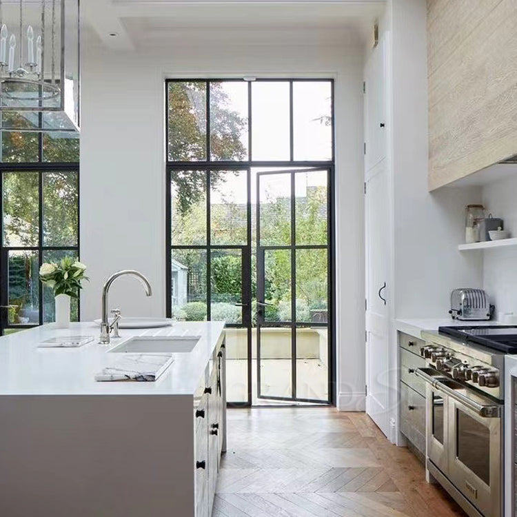 Modern House Exterior Door Double Tempered Glass Door Entry Wrought Iron Door Design - 图片 5