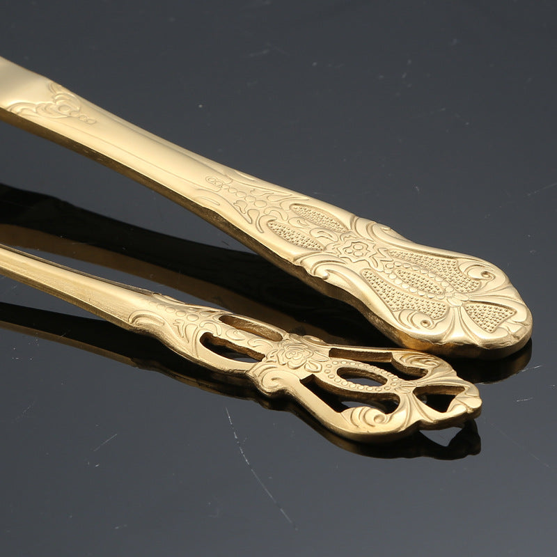 Stainless Steel Cutlery Restaurant Royal Court Knife Fork Spoon Set Hotel Western Cuisine European Retro Relief Steak Knife Fork - 图片 3