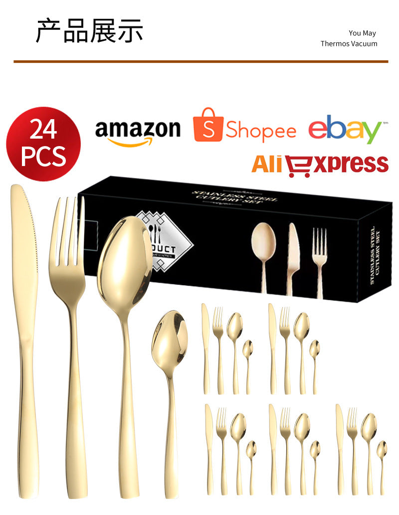 410Stainless Steel Tableware24Set of Hotel Western Dining Square Handle Steak Knife, Fork, Spoon, Tea Spoon - 图片 26