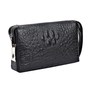 Fingerprint Lock Bag Business Commuting Men's Handbag Top Layer Cowhide Crocodile Large Capacity Multi-Card Slots Clutch
