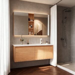 All-Aluminum Home Honeycomb Aluminum Alloy Bathroom Cabinet Set Ceramic Seamless Basin Smart Mirror Bathroom Washstand Customization