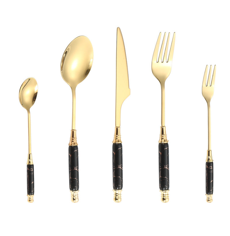 Stainless Steel Cutlery Restaurant Western Steak Knife Fork Imitation Marble Pattern Ceramic Handle Knife Fork Spoon Tea Spoon Tea Fork Set - 图片 42