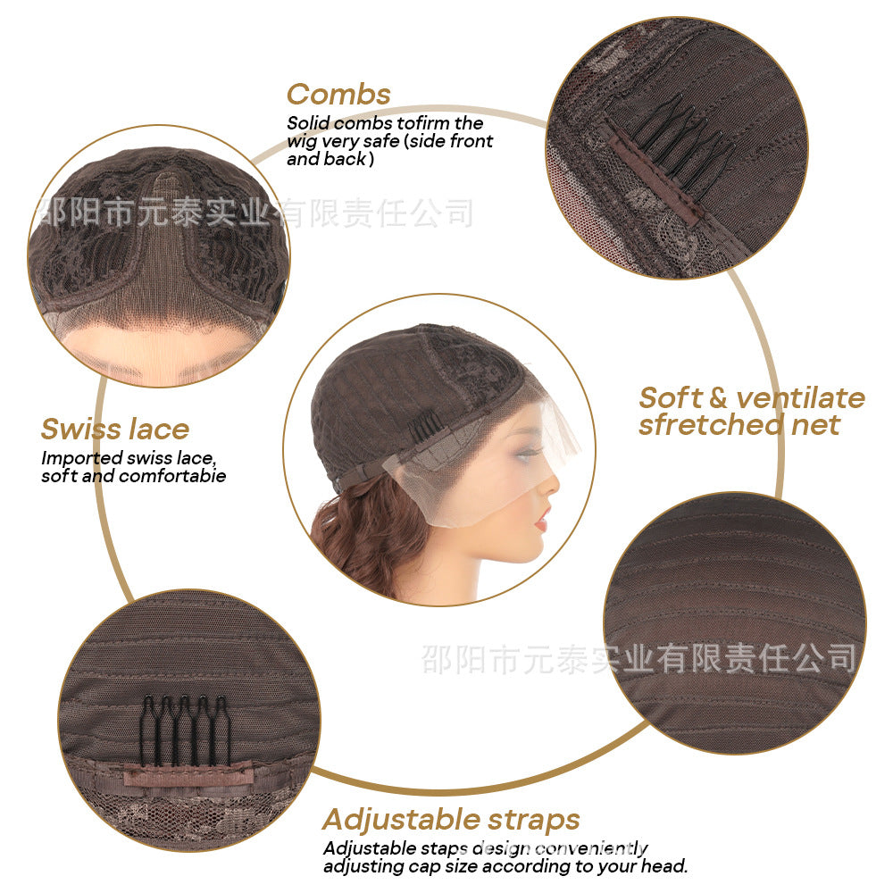 New European and American Style Women's Black Small Middle Part Big Wave Synthetic Long Curly Hair Lace Front Wig Wholesale - 图片 18