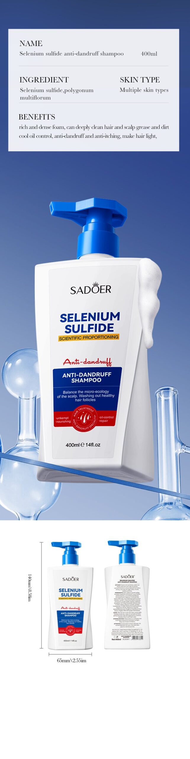 Cross-border Selenium Disulfide Anti-Dandruff Shampoo400ml Deep Cleansing and Moisturizing Shampoo Export Manufacturer Wholesale - 图片 18