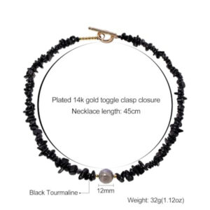 Women's Irregular Stone Necklace with Gold Beads OT Lockbone Chain Necklace with Freeform Loose Beads Natural Stone Black Tourmaline Necklace