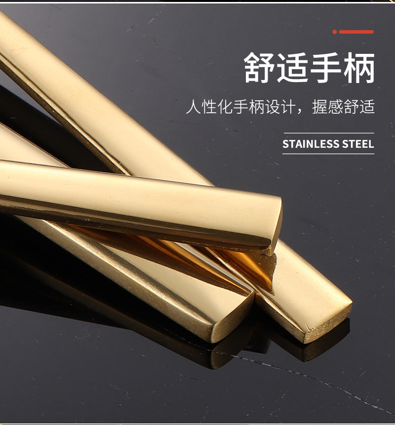 410Stainless Steel Tableware Hotel Restaurant Thickened Square Handle Knife Fork Spoon Set Western Food24Set of Steak Knives and Forks - 图片 35