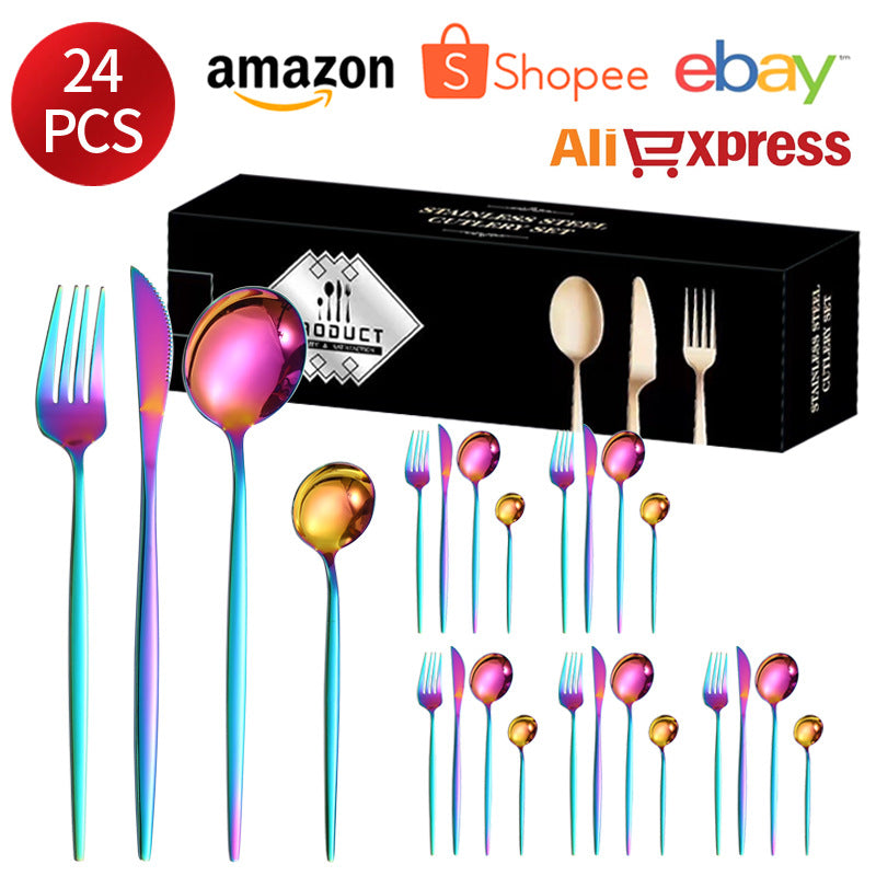 410Stainless Steel Cutlery Western Steak Knife Fork Spoon6People Serving Hotel Restaurant Portugal24Piece Suit - 图片 9