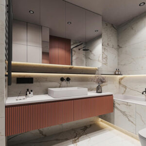 Modern Hotel Bathroom Cabinet Vanity Sets With White Marble Top