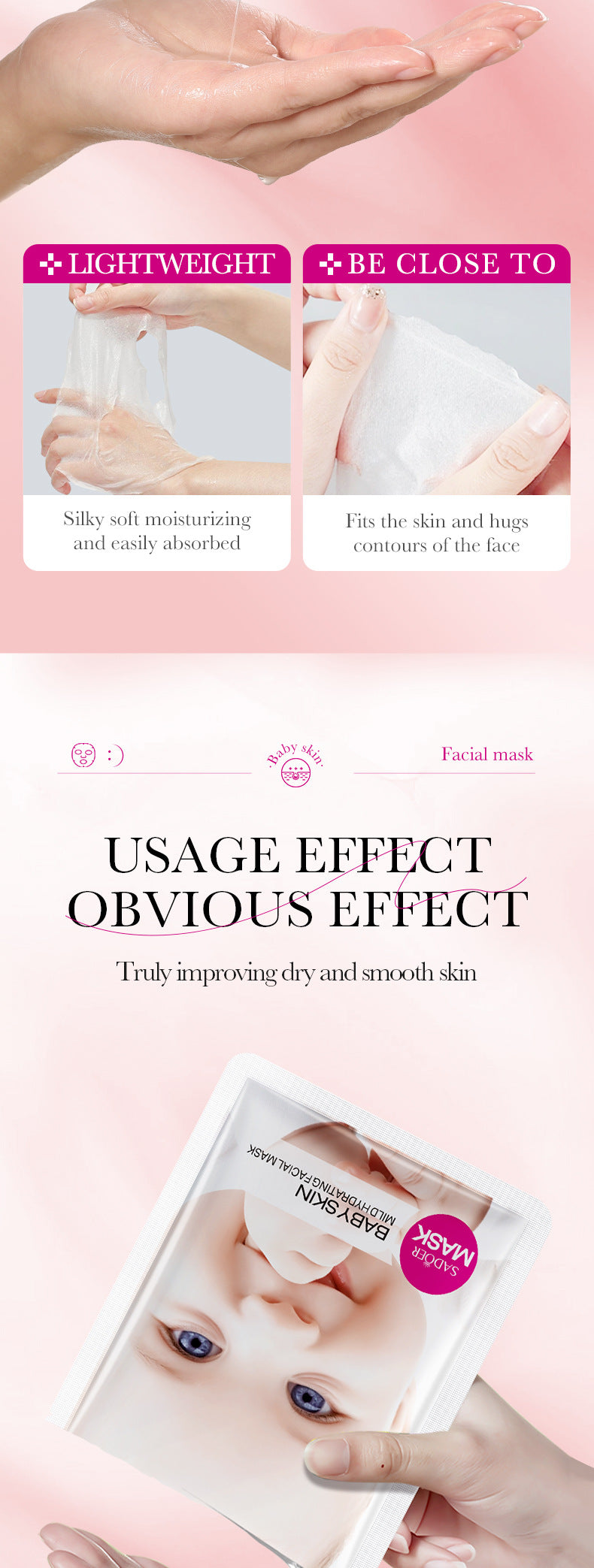 Baby Face Mask25g SADOER Moisturizing, hydrating, skin-smoothing facial mask sheets for cross-border foreign trade wholesale - 图片 18