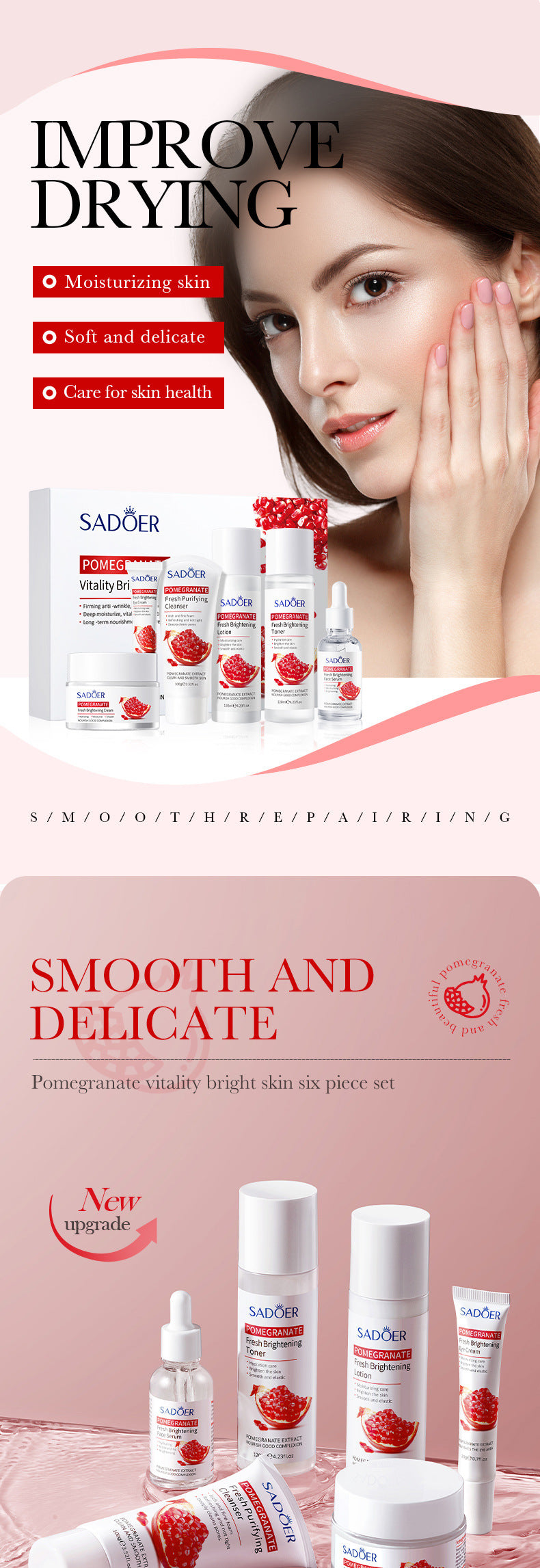Red Pomegranate Skincare Set SADOER Hydrating Moisturizing Cleansing Nourishing Wholesale - 图片 47