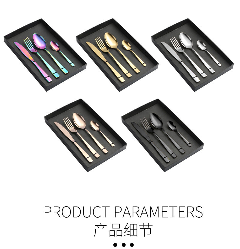 410Stainless Steel Cutlery Western Food Square Handle Knife Fork Spoon4Gift Set Cutlery Set Steak Knife Fork Spoon - 图片 18