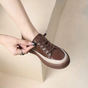 British style thick-soled color-blocking simple sneakers for women2025New Korean Style Simple Non-Slip Loafers for Women Retro Chic