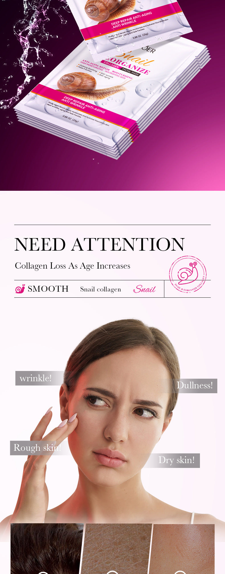 Snail Face Mask25g SADOER Collagen Hydrating Moisturizing Tablets Wholesale - 图片 8