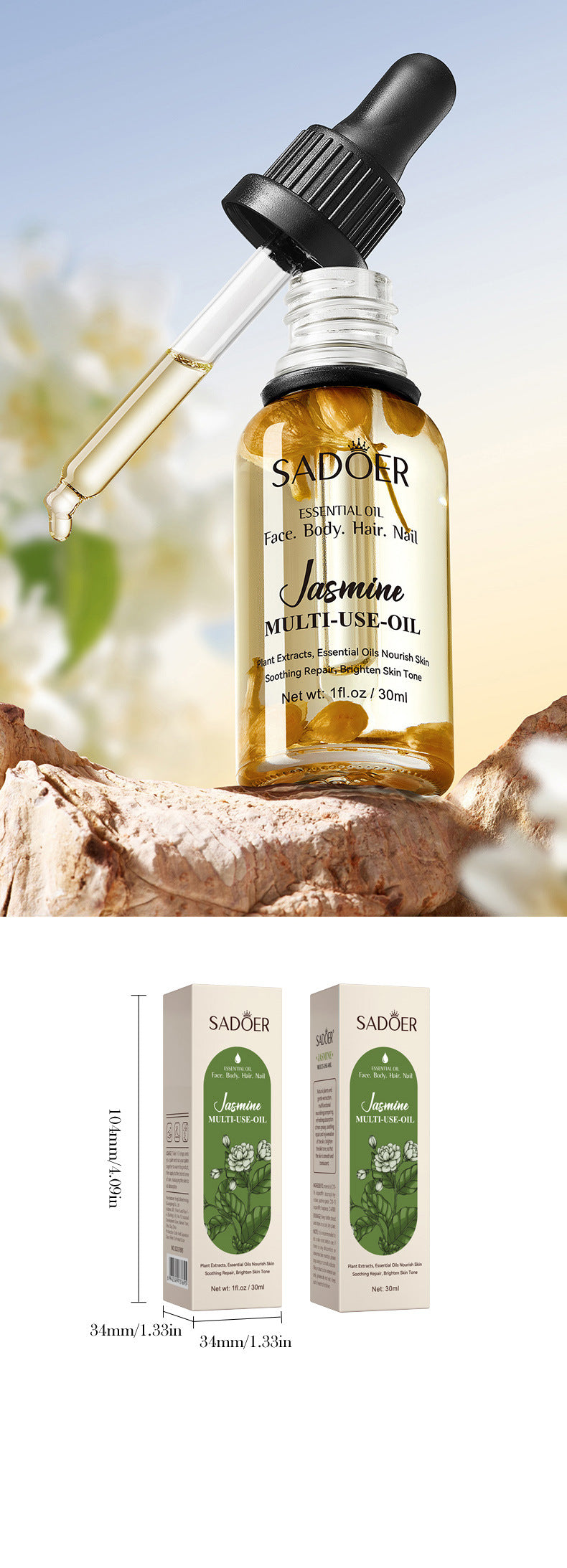 Cross-border Jasmine Dried Flower Massage Oil SADOER Moisturizing and rejuvenating skin body oil cross-border foreign trade wholesale - 图片 24