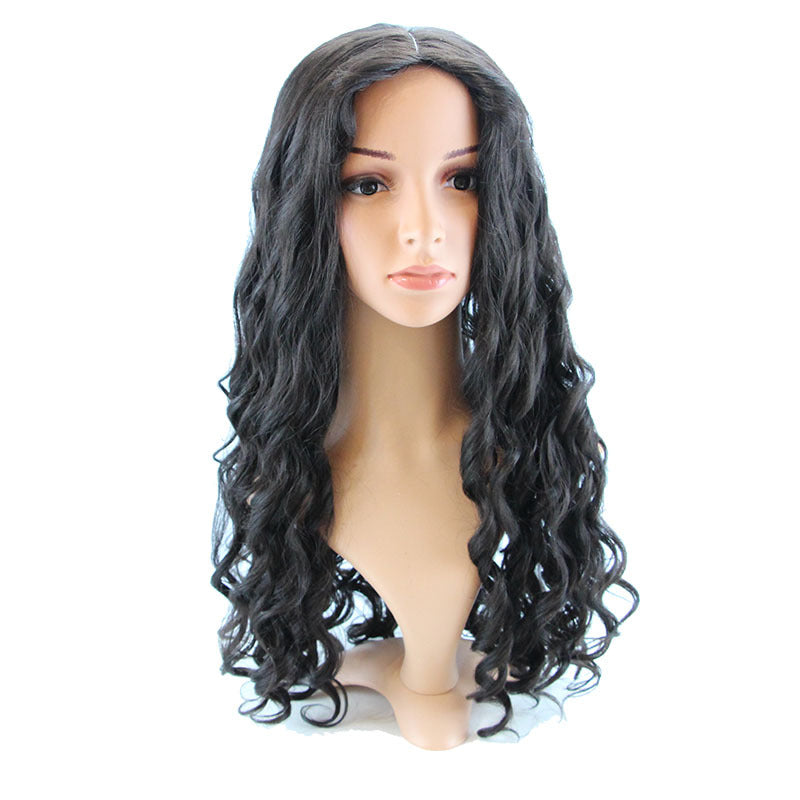 wig Hairband Head Cover Wig Natural Black Synthetic Fiber Forehead Hand Hook Export Long Curly Hair Middle Part Middle Part Long Curly - 图片 6