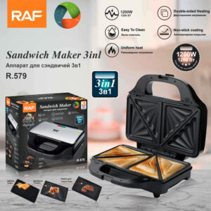 RAF European Standard 3-in-1 Sandwich Maker Breakfast Machine Double-Sided Heating Multi-Function Toast Waffle Maker