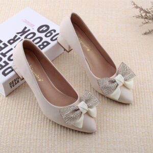 2025Spring Korean Style New Shallow Mouth Chunky Heel Youth French High Heels Fashionable Bowknot Elegant Single Shoes
