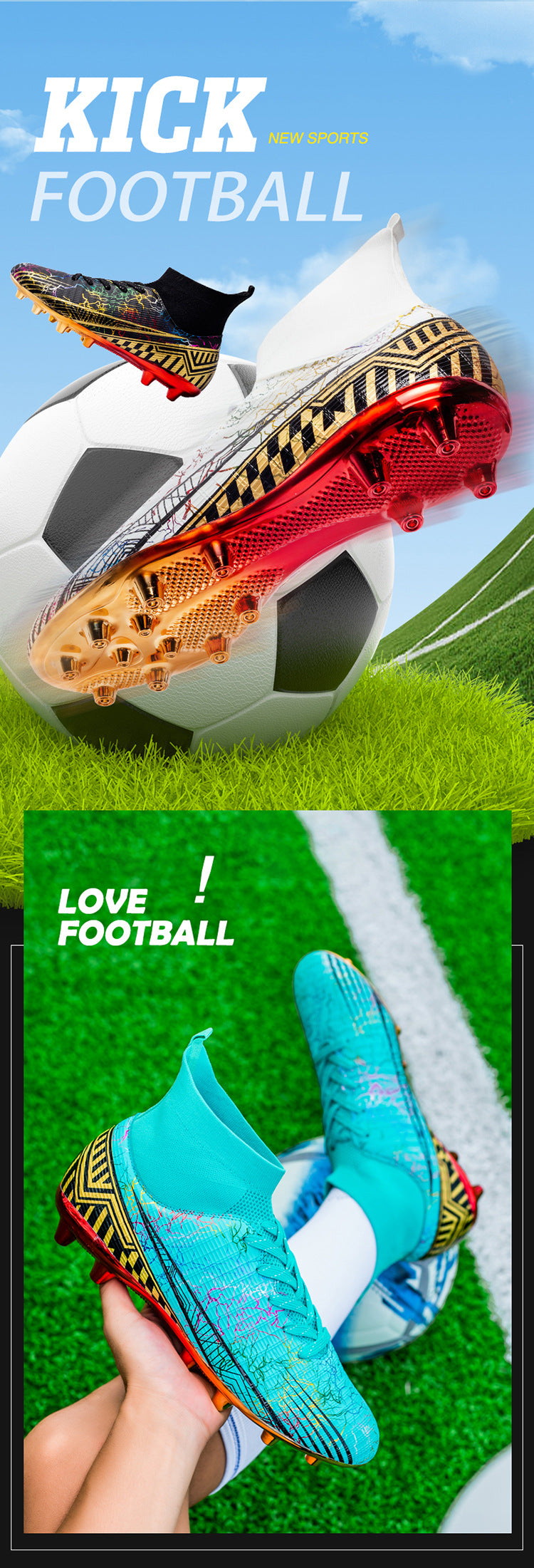 Large Size Men's Soccer Shoes AG Long Spike Gold-Plated Hot Stamping Football Shoes for Youth Professional Competition Training Shoes Wholesale - 图片 11