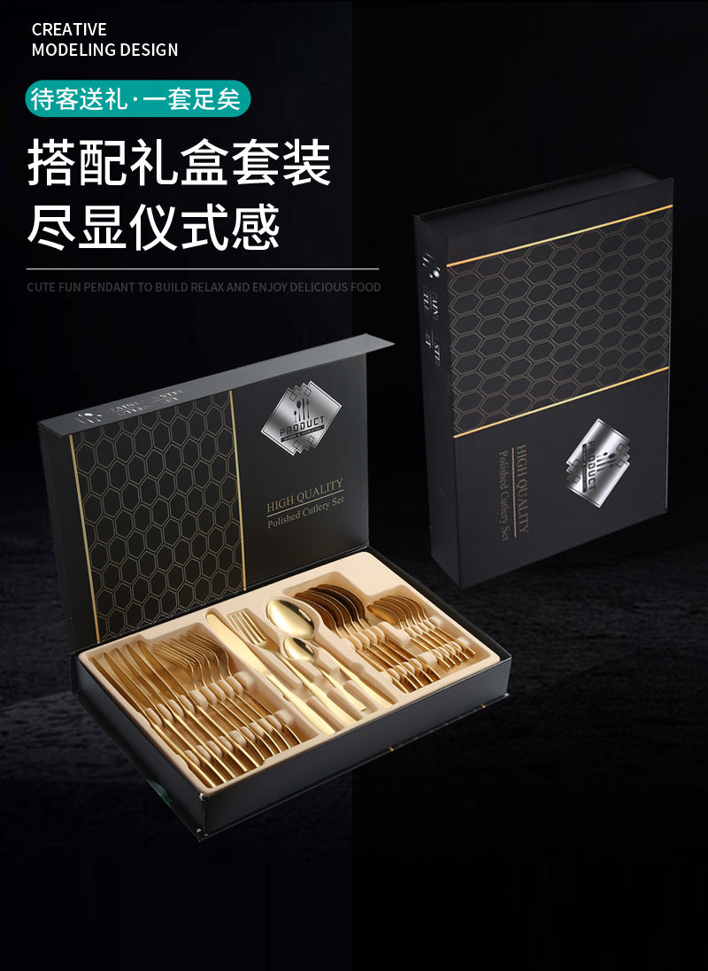 410Stainless Steel Cutlery Set Restaurant Square Handle Knife Fork Spoon24Set of Western Steak Knives and Forks - 图片 17