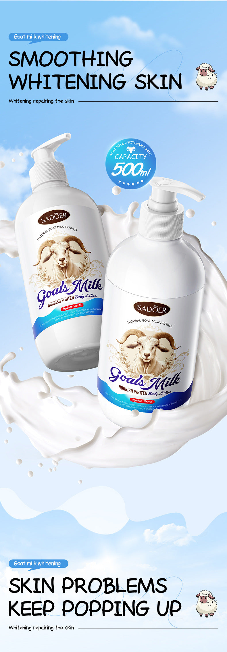 Goat Milk Whitening Body Lotion SADOER Nourishing, hydrating, moisturizing body lotion for foreign trade cross-border - 图片 7