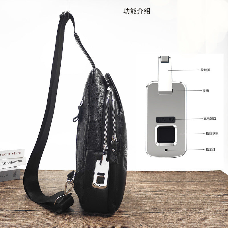 Anti-theft Bag Men's Genuine Leather Chest Bag High-end Security Password Lock Travel Outdoor Crossbody Small Backpack Men's Shoulder Bag - 图片 10