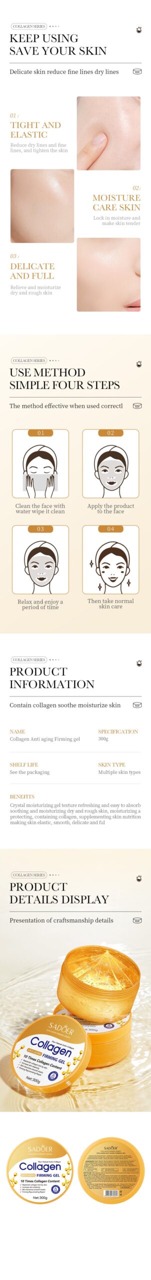 Collagen Gel300g SADOER Hydrating Moisturizing Refreshing Gel Wholesale - 图片 8