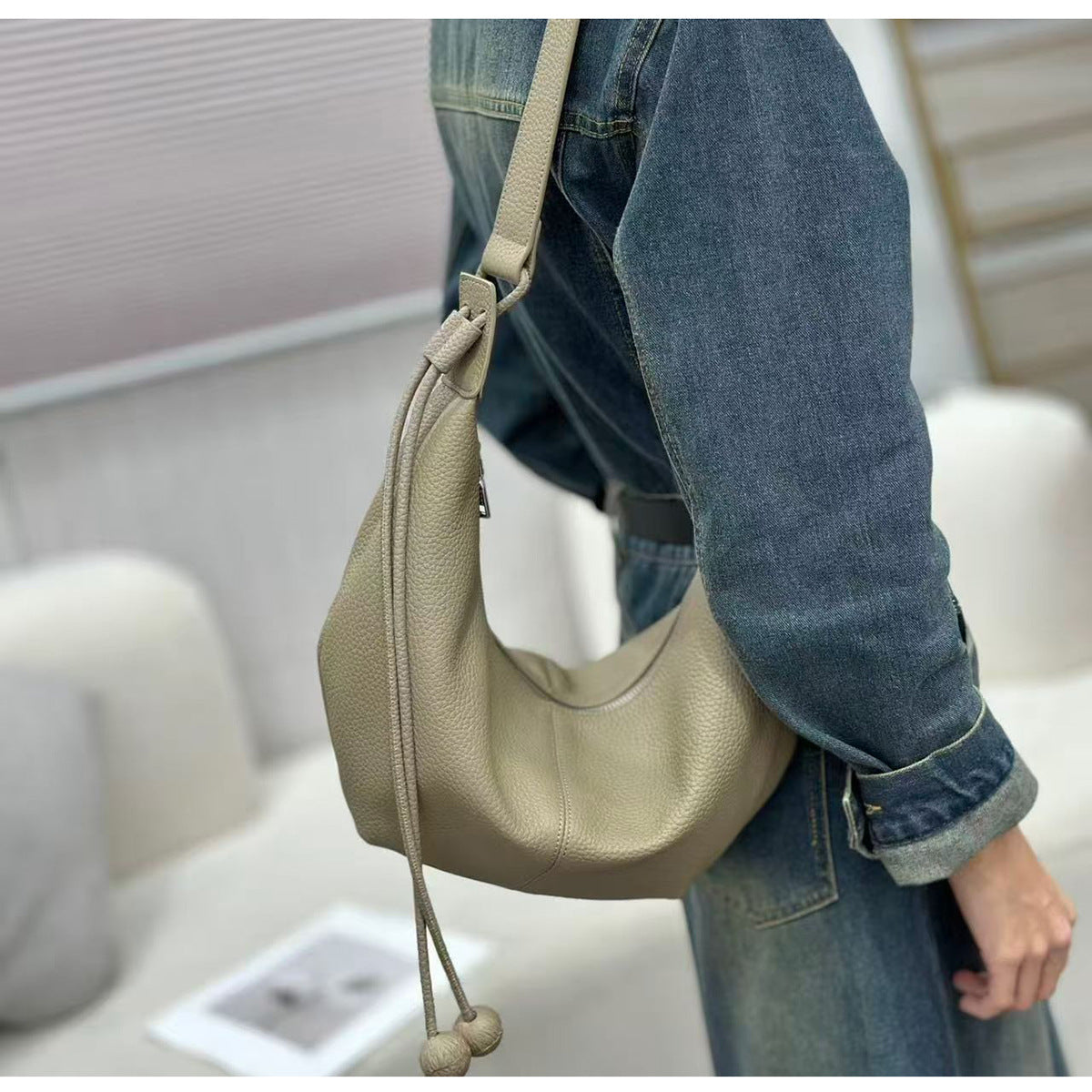 New Genuine Leather Underarm Bag Top Layer Cowhide Horn Dumpling Bag Simple Casual Versatile Single Shoulder Crossbody Bag - 图片 17