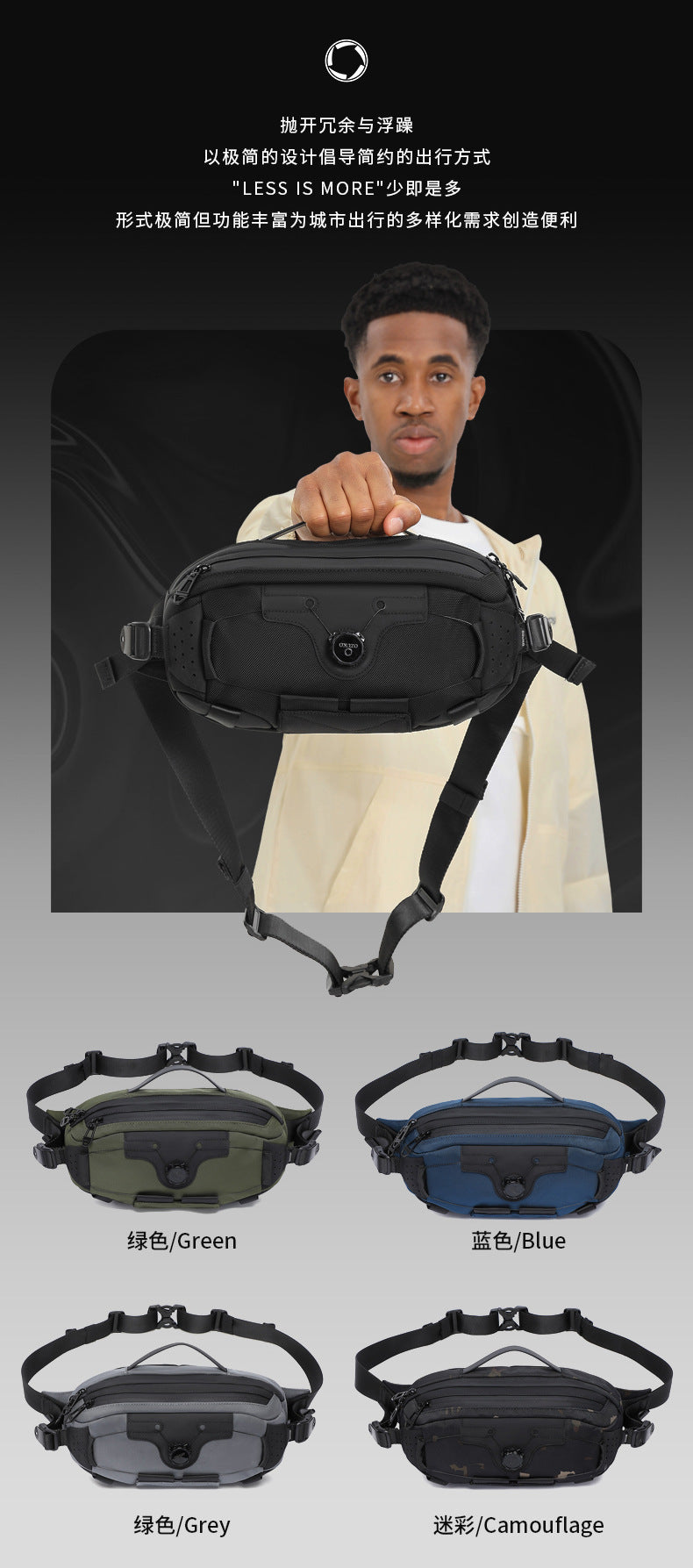 OZUKO Men's Chest Bag Crossbody Waist Bag Multifunctional Tactical Waterproof Portable Outdoor Cycling Trendy Brand High-end Bag - 图片 11