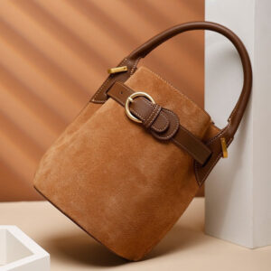Frosted Leather Bucket Bag Genuine Leather Korean Style Versatile Niche Design Light Luxury Handbag Single Shoulder Crossbody Women's Bag Large Capacity