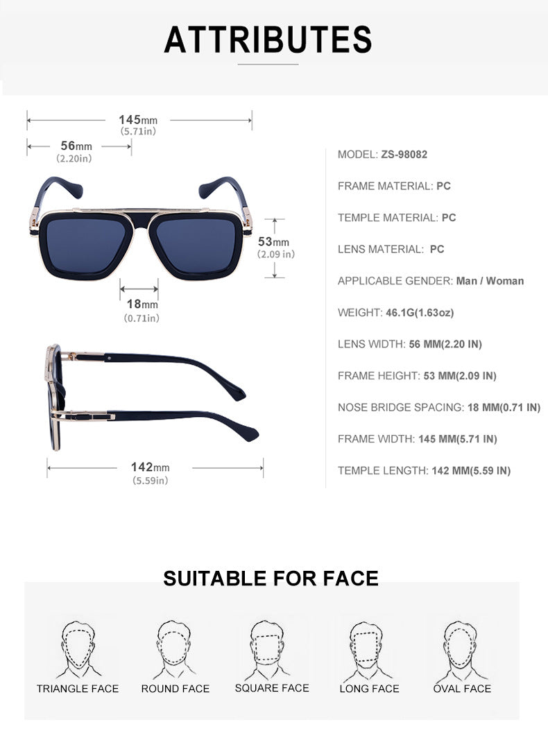 European and American Retro Square Frame Sunglasses for Men, Trendy European and American Punk Style, Internet Celebrity Same Style Sunglasses for Women ins Wind shades - 图片 27