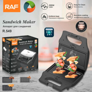 RAF European Standard Sandwich Maker Household Multifunctional 3-in-1 Waffle Maker Breakfast Machine Portable Baking
