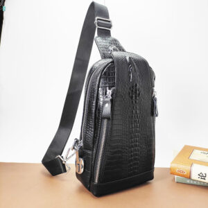 Genuine Leather Men's Chest Bag with Combination Lock, Single Shoulder Crossbody Bag, Top Layer Cowhide Texture, Sports Small Backpack, Crossbody