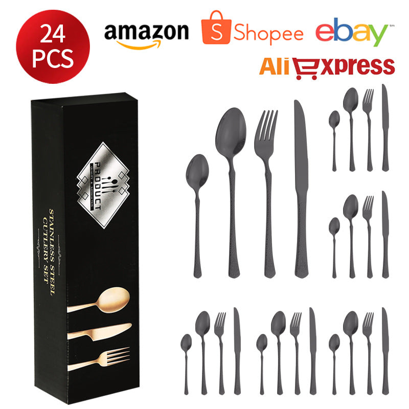 410Stainless Steel Tableware Hotel Restaurant Hammered Knife Fork Spoon24Set of High-End Western Cuisine Embossed Steak Knives and Forks - 图片 20
