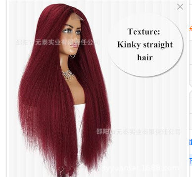 Kinky Straight 13x4 Lace Front Synthetic Wig Long Black Wigs - 图片 9