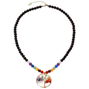 Tree of Life Pendant Necklace Colorful6mm Beaded Natural Crystal Crushed Stone Necklace gold Crushed Stone Fortune Tree Necklace