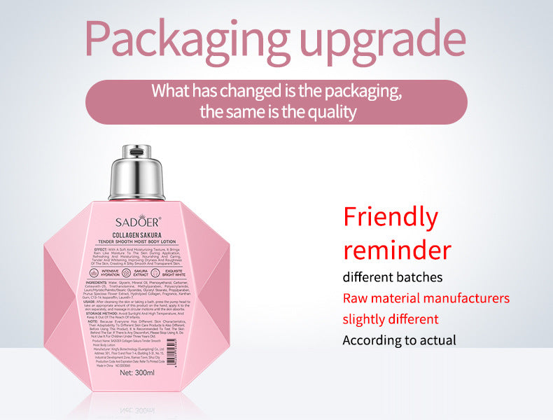 Sakura Body Lotion300ml SADOER Collagen Tender and Smooth Skin Lotion Cross-Border Wholesale - 图片 7